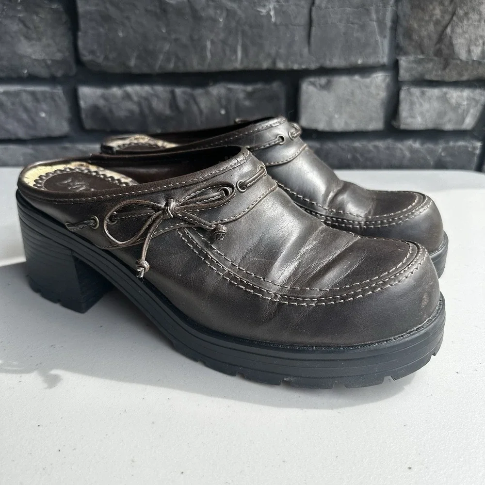 Vintage Y2K Mudd Brown Chunky Platform Heel Mule Clogs Shoes - Women's Size 10